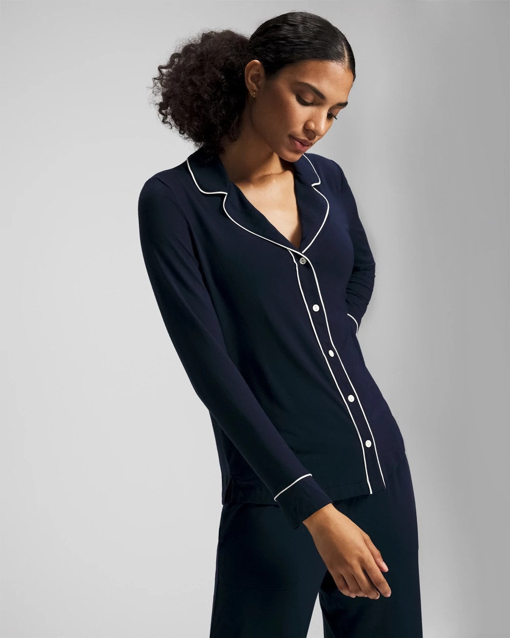 Long-Sleeve Notch Collar Pajama Top - NIGHTFALL NAVY | Soma Women