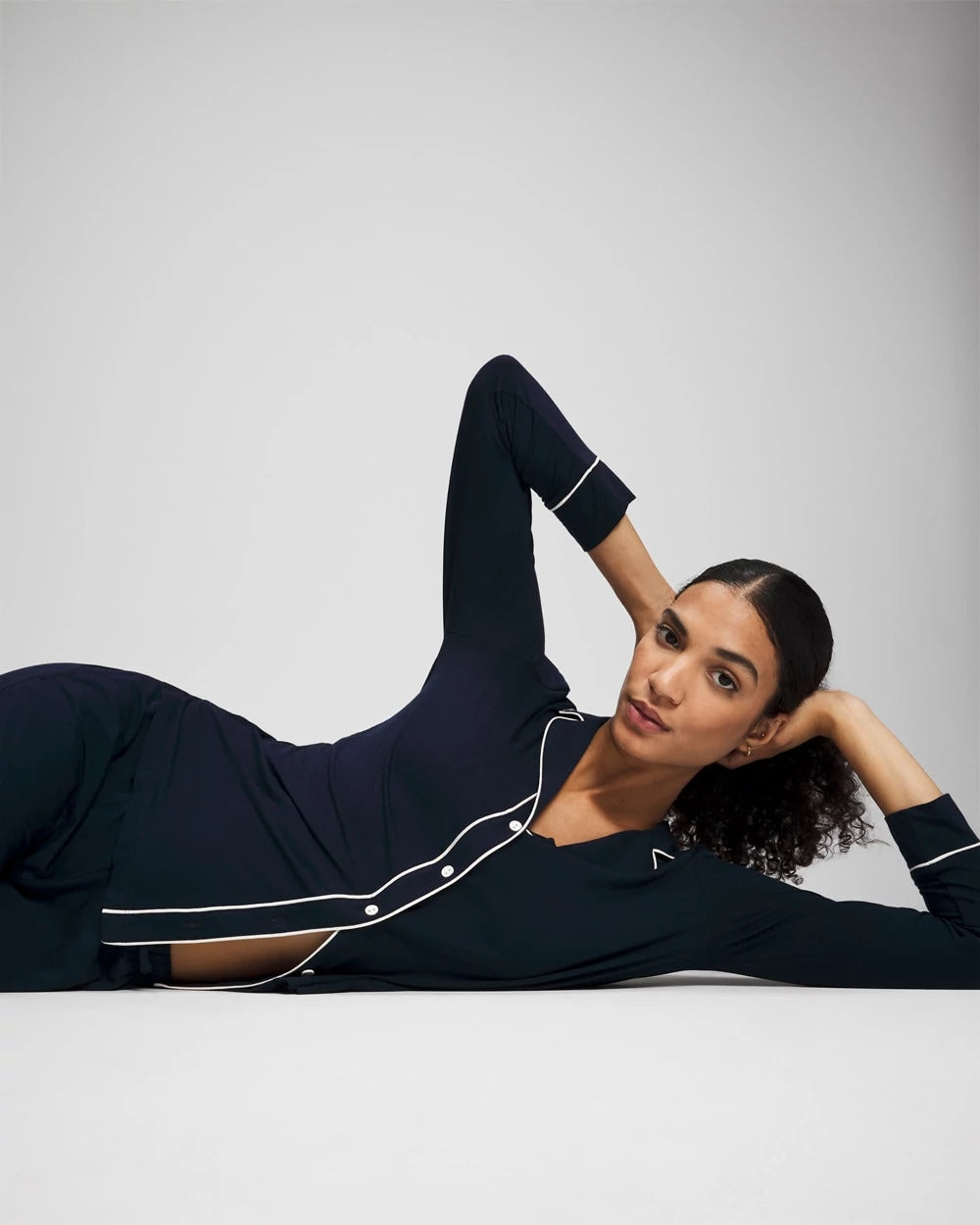 Long-Sleeve Notch Collar Pajama Top - NIGHTFALL NAVY | Soma Women