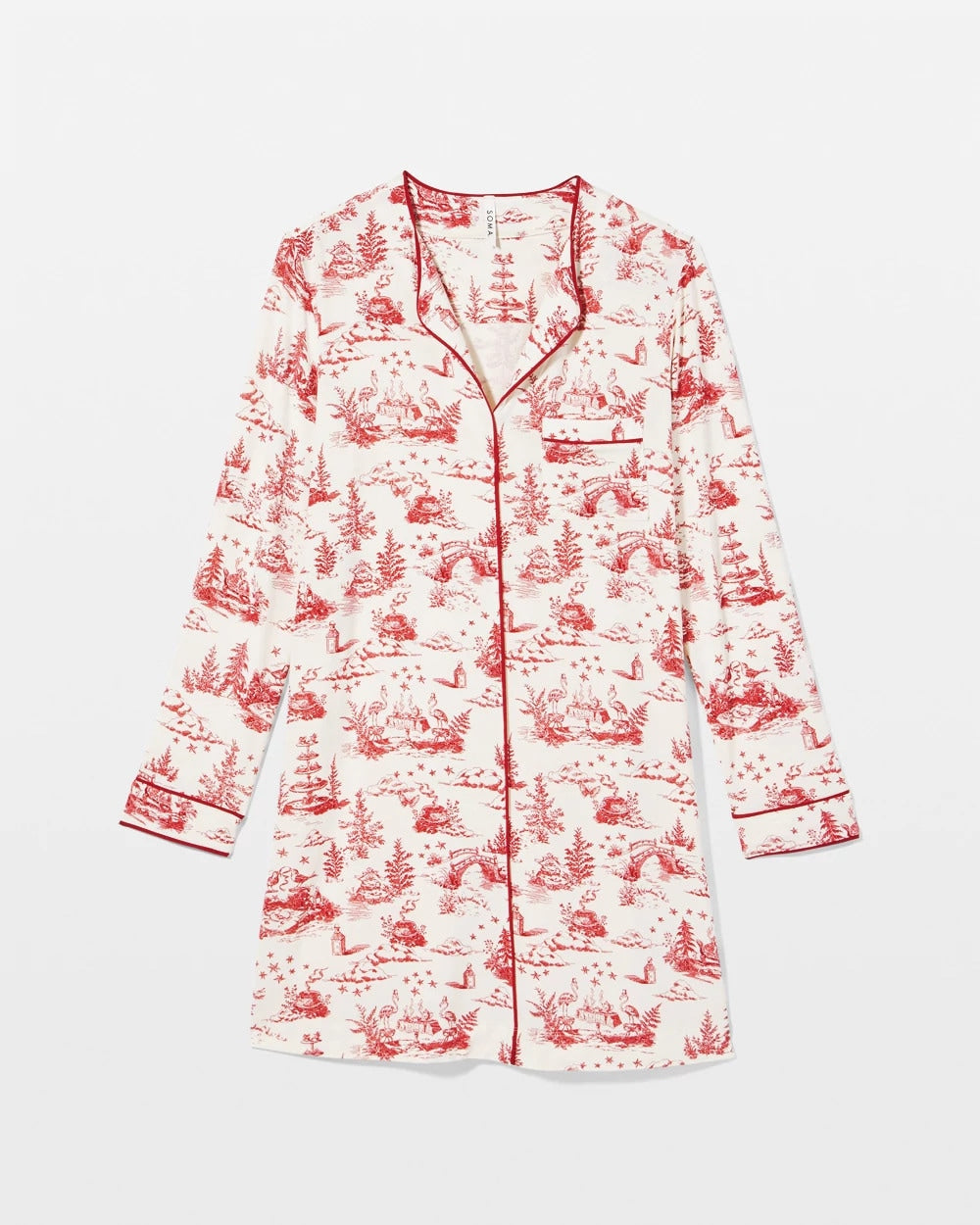 Piped Long-Sleeve Sleepshirt - ENCHANTED TOILE CHAMPAGNE | Soma Women