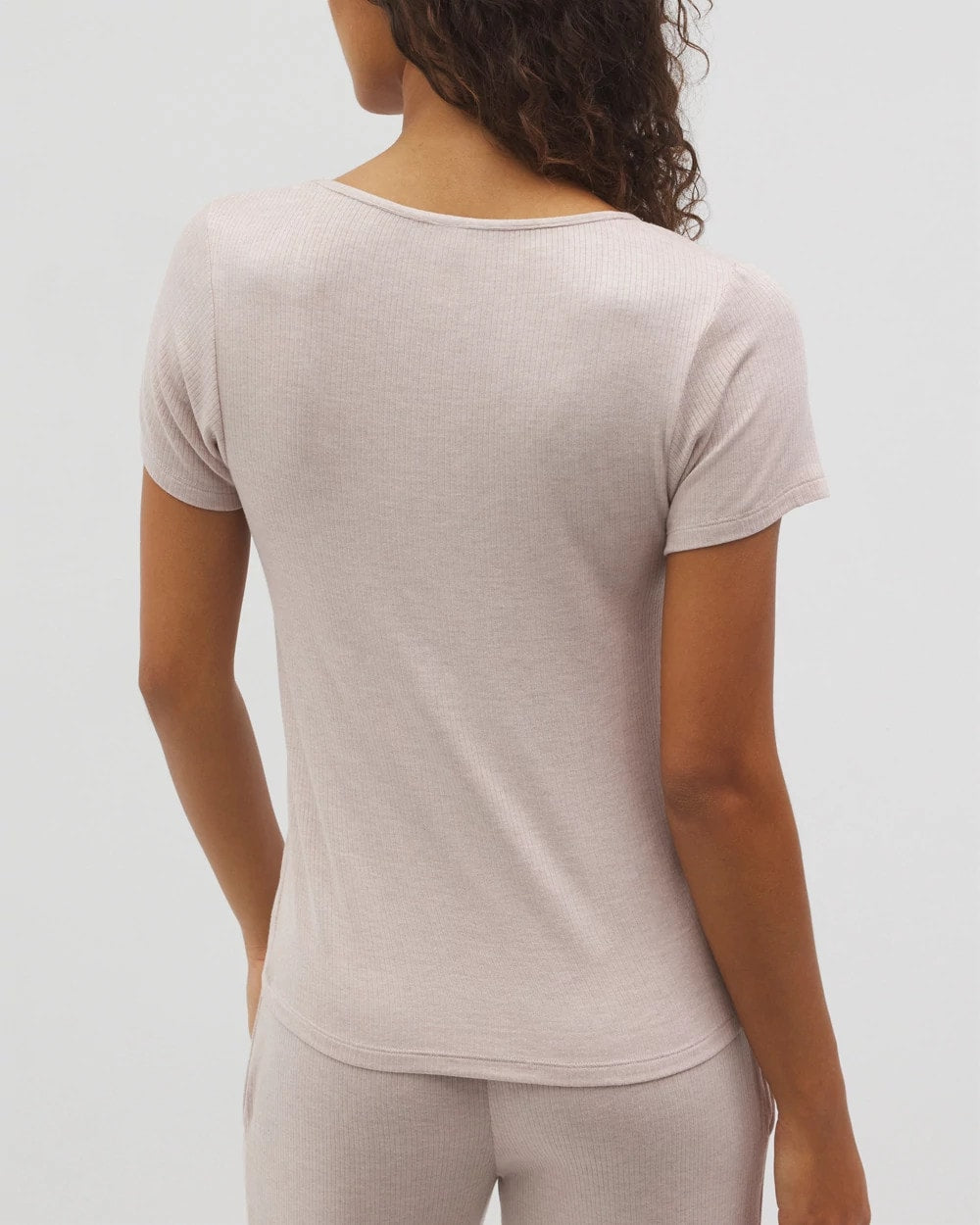 Lightweight Rib Knit Short Sleeve Pajama Tee - HEATHER BARELY THERE | Soma Women