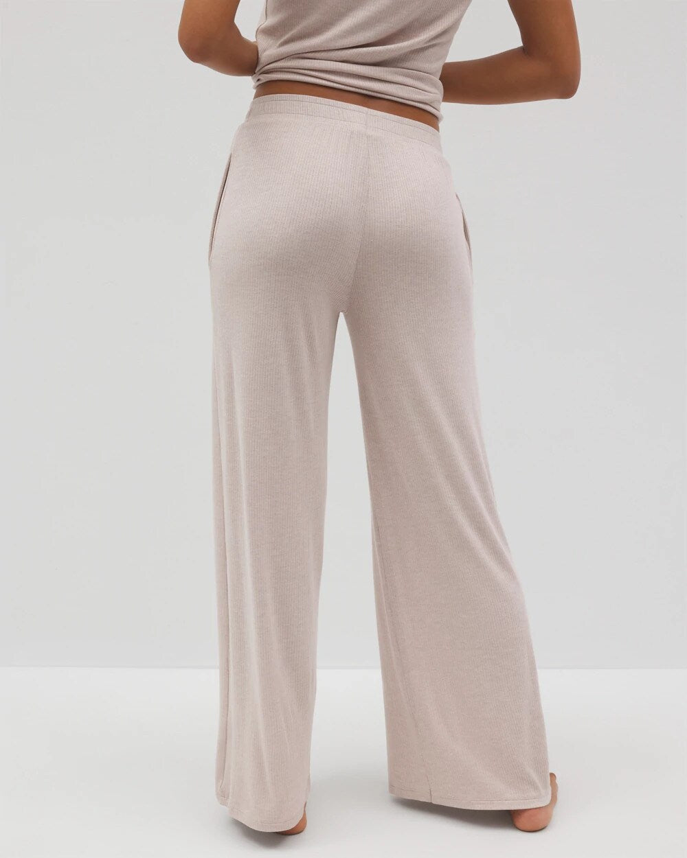 Lightweight Rib Knit Wide Leg Pajama Pants - HEATHER BARELY THERE | Soma Women