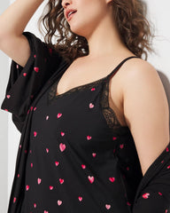 Lace Trim Chemise - FLOATING HEARTS BDR BLK R | Soma Women