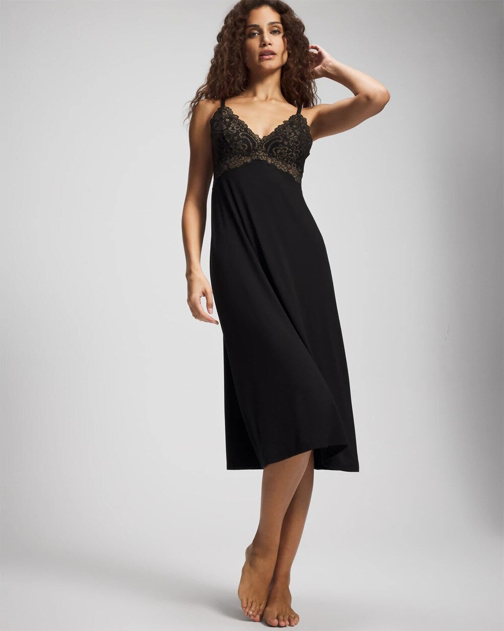 Soft Support Lace Midi Nightgown - BLACK | Soma Women