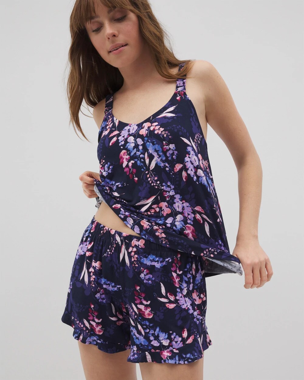 Ruffle Pajama Shorts - BLOOM BRIGHTLY NAVY | Soma Women