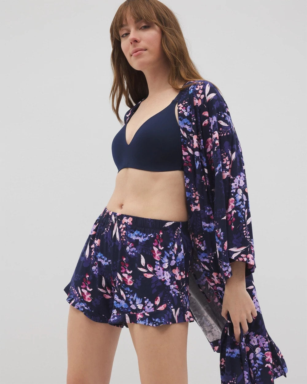 Ruffle Pajama Shorts - BLOOM BRIGHTLY NAVY | Soma Women