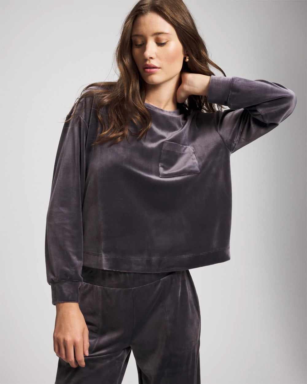 Velour Crewneck Sweatshirt - GRAY INK | Soma Women