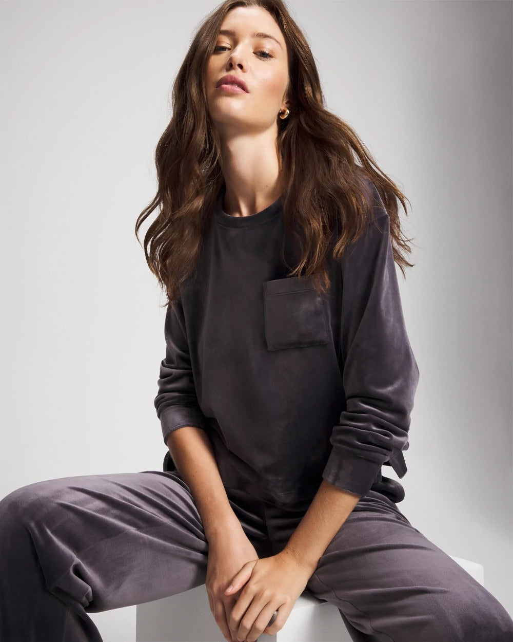 Velour Crewneck Sweatshirt - GRAY INK | Soma Women