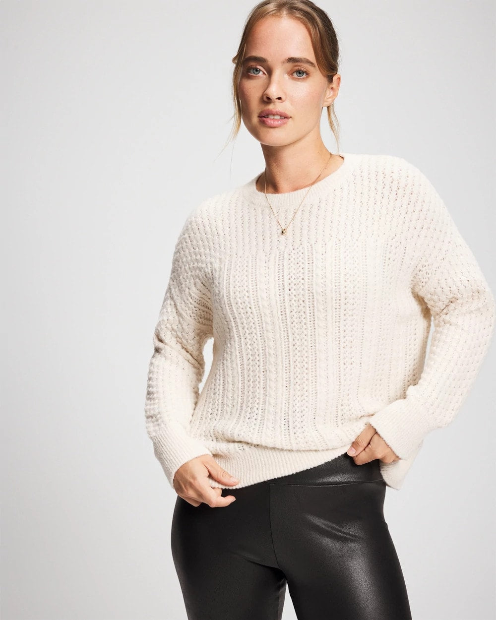 Mix Stitch Crew Neck Sweater - PARCHMENT | Soma Women