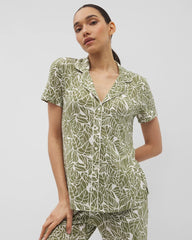 Piped Short Sleeve Notch Collar Pajama Top - PALMTASTIC VETIVER/CHAMP | Soma Women