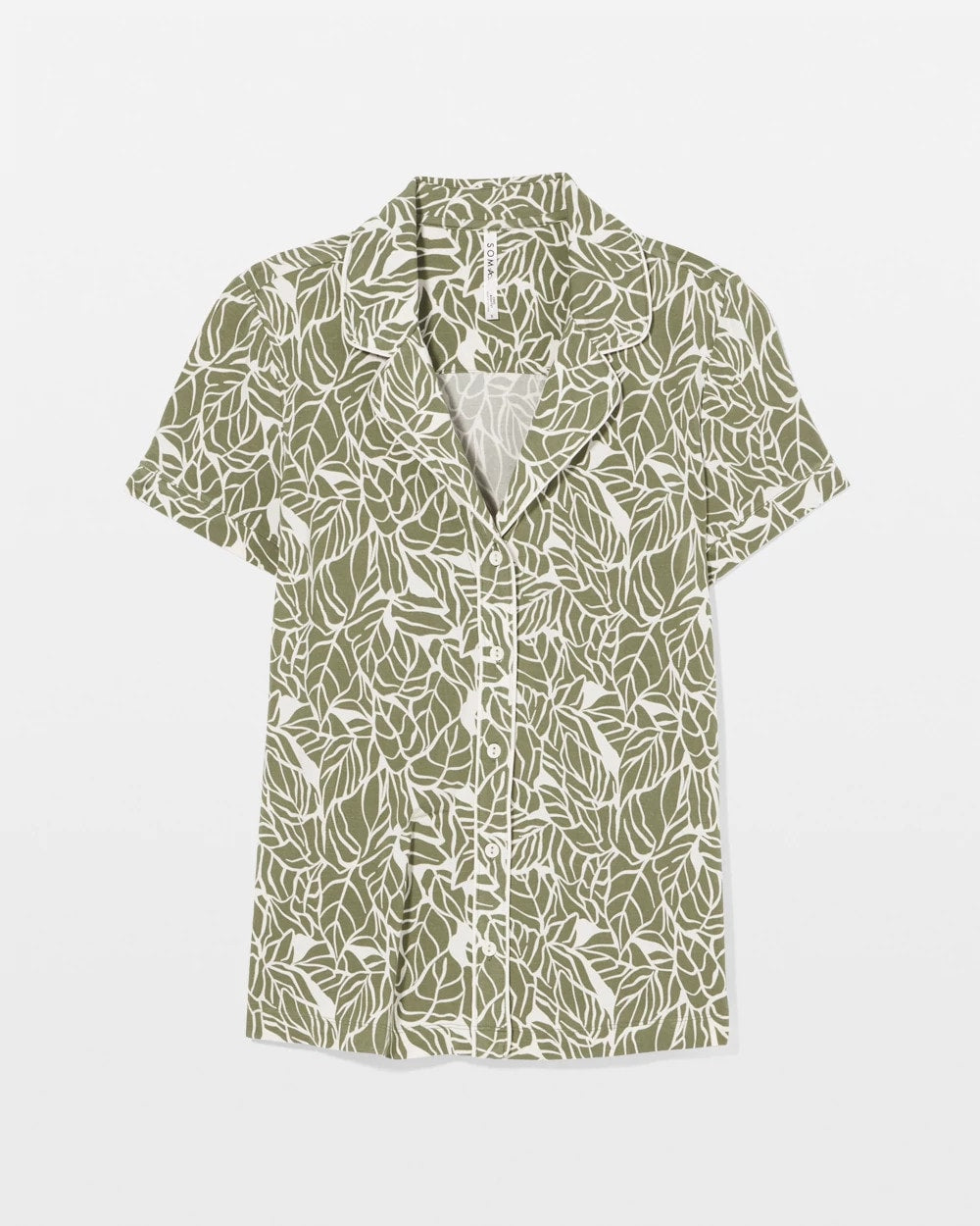 Piped Short Sleeve Notch Collar Pajama Top - PALMTASTIC VETIVER/CHAMP | Soma Women