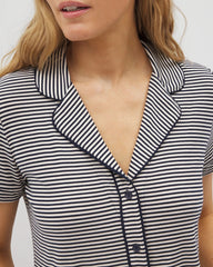 Piped Short Sleeve Notch Collar Pajama Top - NIGHTCAP STRIPE NAVY | Soma Women