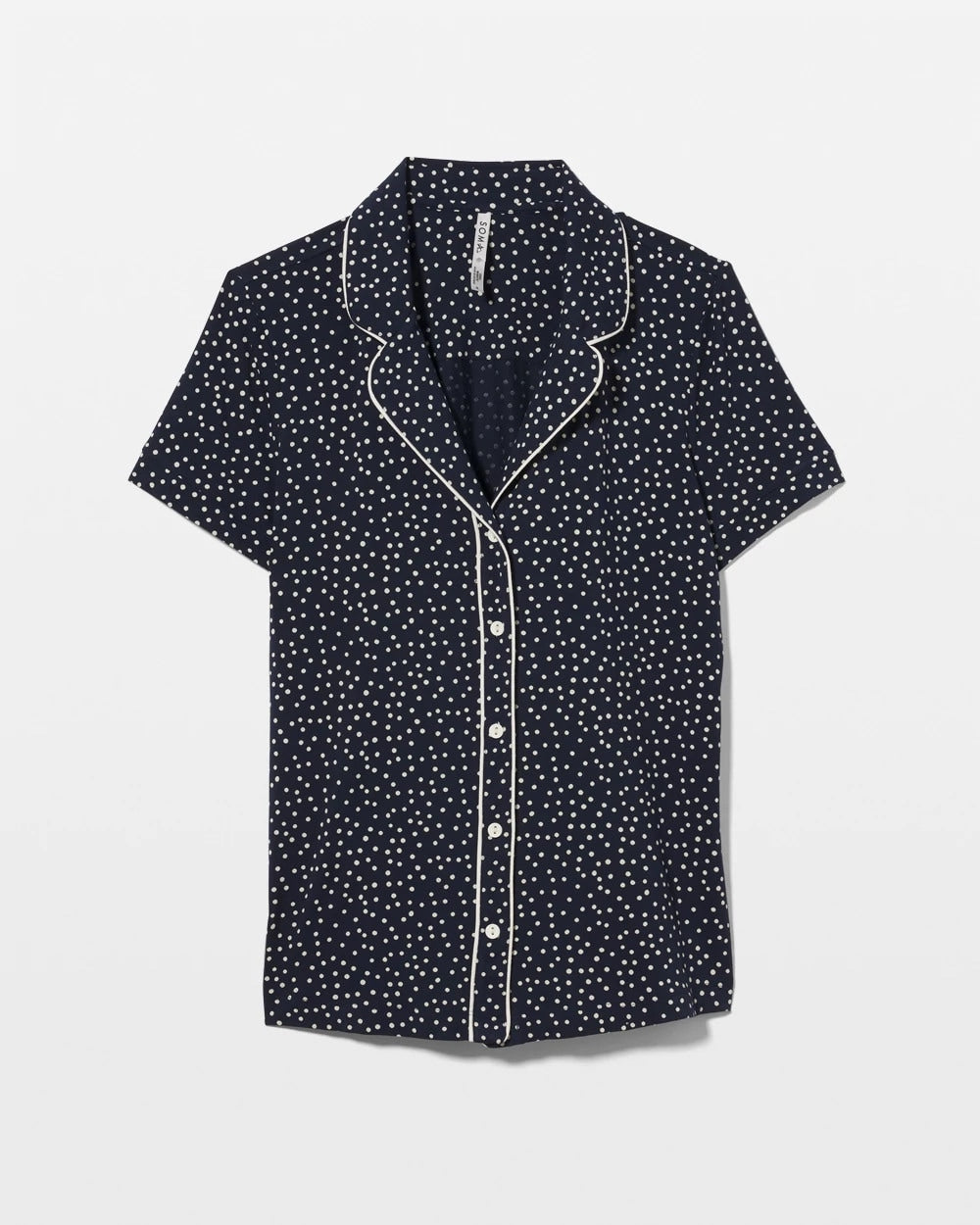 Piped Short Sleeve Notch Collar Pajama Top - DOT OBSESSED NAVY | Soma Women