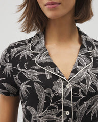 Piped Short Sleeve Notch Collar Pajama Top - PLUMERIA BLOOMS BLK CH | Soma Women
