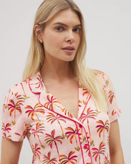 Piped Short Sleeve Notch Collar Pajama Top - SHAKE YOUR PALM PALMS P | Soma Women