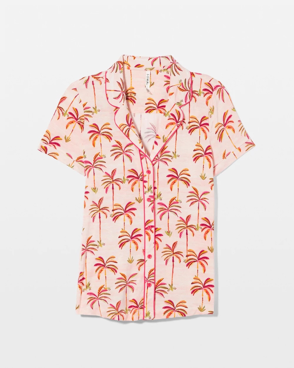 Piped Short Sleeve Notch Collar Pajama Top - SHAKE YOUR PALM PALMS P | Soma Women