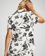 Piped Short Sleeve Notch Collar Pajama Top - REFLECTION BLOOMS CHAMP | Soma Women