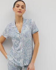 Piped Short Sleeve Notch Collar Pajama Top - GLOBAL PAISLEY GRAND C | Soma Women