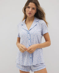 Piped Short Sleeve Notch Collar Pajama Top - MERRY DOT OCEAN AIR | Soma Women