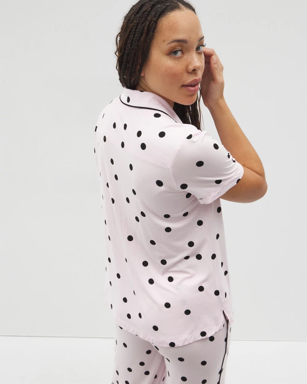 Piped Short Sleeve Notch Collar Pajama Top - CHEERFUL DOT B SUGAR | Soma Women