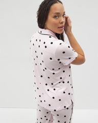 Piped Short Sleeve Notch Collar Pajama Top - CHEERFUL DOT B SUGAR | Soma Women