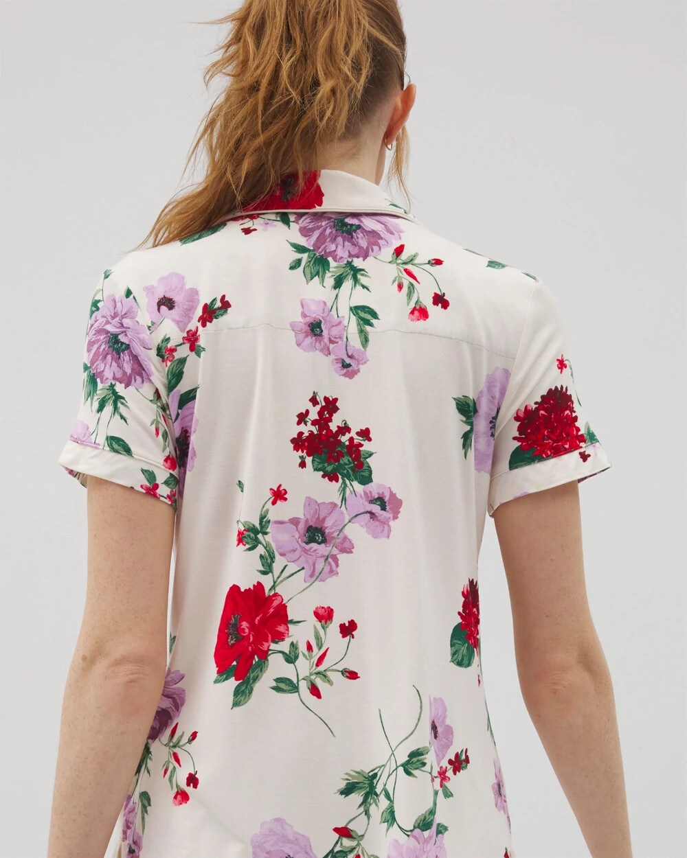 Piped Short Sleeve Notch Collar Pajama Top - RHAPSODY FLORAL SUGAR | Soma Women