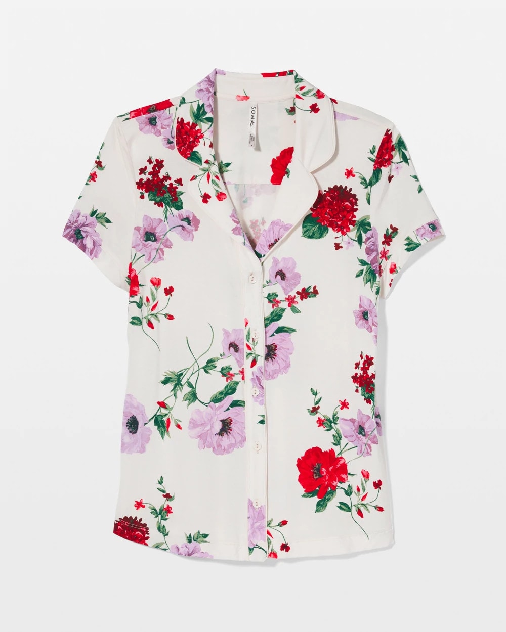 Piped Short Sleeve Notch Collar Pajama Top - RHAPSODY FLORAL SUGAR | Soma Women