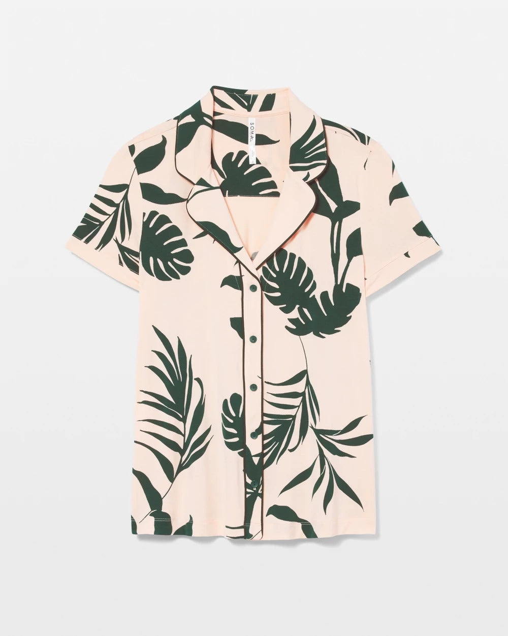 Piped Short Sleeve Notch Collar Pajama Top - SHADOW FLORA APRICOTTA | Soma Women