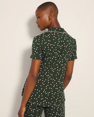 Piped Short Sleeve Notch Collar Pajama Top - MERRY DOT LUSH EMERALD | Soma Women