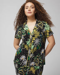 Piped Short Sleeve Notch Collar Pajama Top - OASIS PALMS BLACK/WS | Soma Women