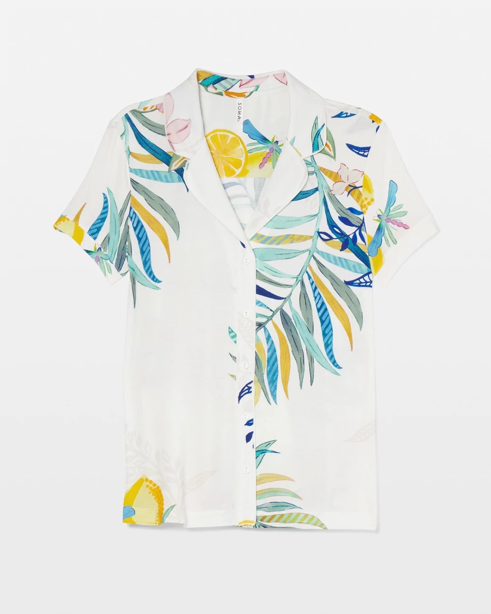 Piped Short Sleeve Notch Collar Pajama Top - LEMON SQUEEZE GRAND IVORY | Soma Women