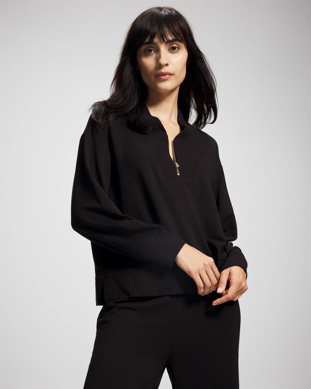 Ultrasoft Fleece Quarter Zip Sweatshirt - BLACK | Soma Women