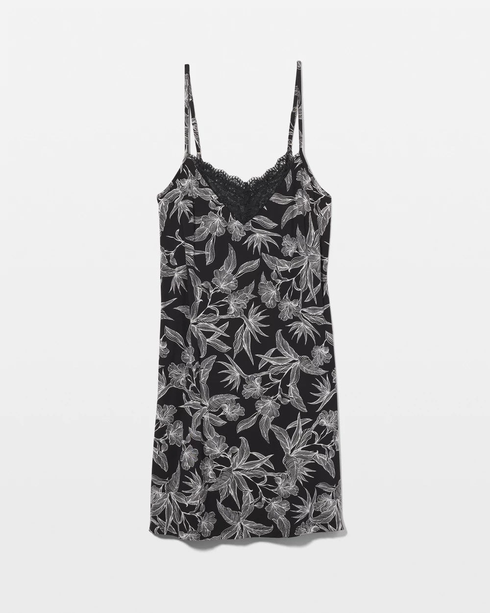 Lace Trim Chemise - PLUMERIA BLOOMS BLK CH | Soma Women