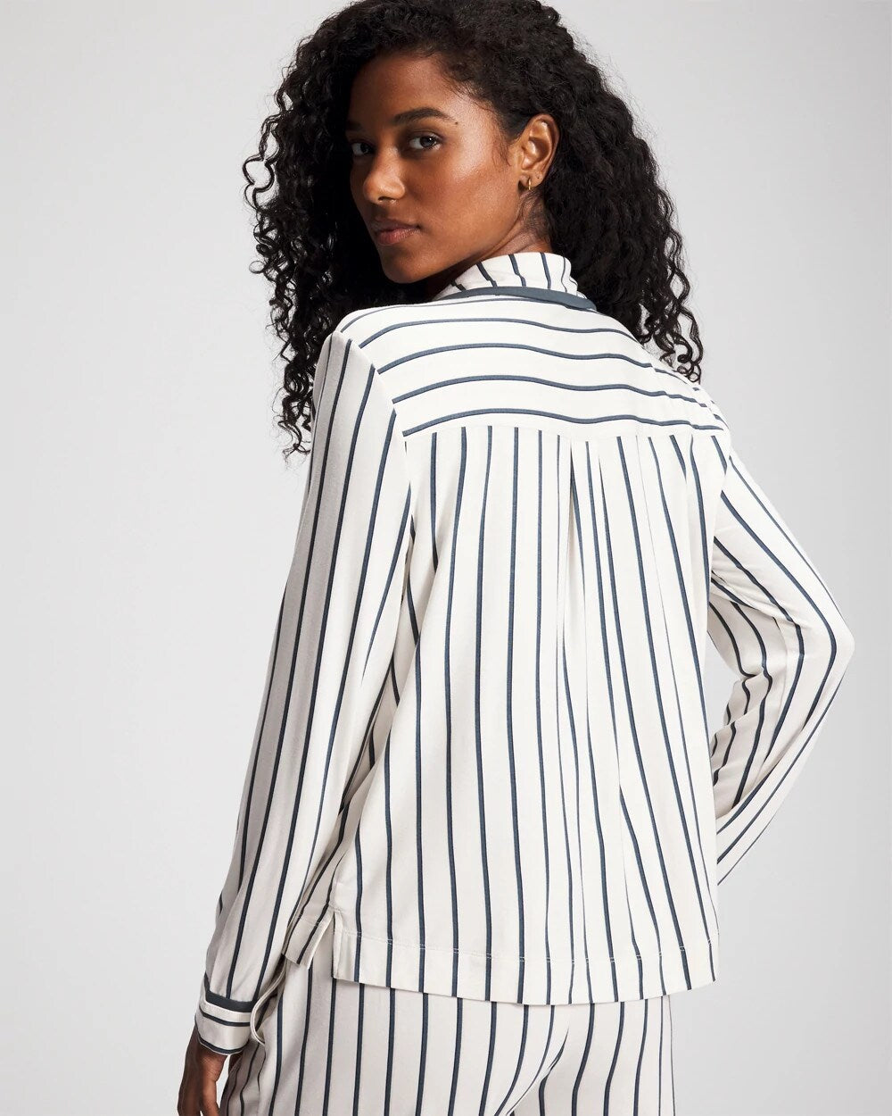 Long-Sleeve Notch Collar Pajama Top - UNWIND STRIPE CHAMPAGNE | Soma Women
