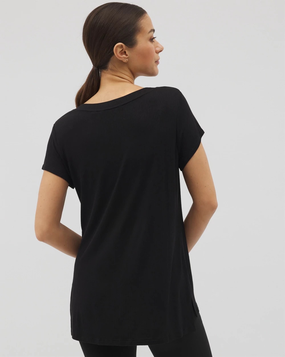 Rib Knit V-Neck Tee - BLACK | Soma Women