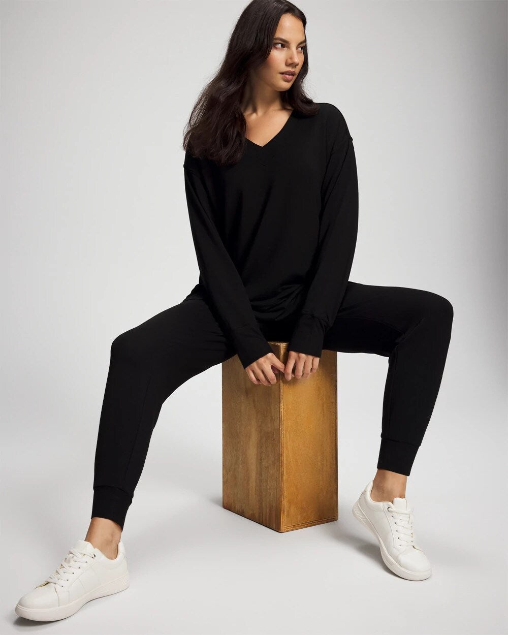 Ultrasoft Fleece V-Neck Sweatshirt - BLACK | Soma Women