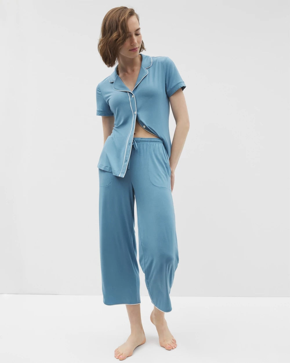 Solid Piped Crop Pajama Pant - BLUE HEAVEN | Soma Women