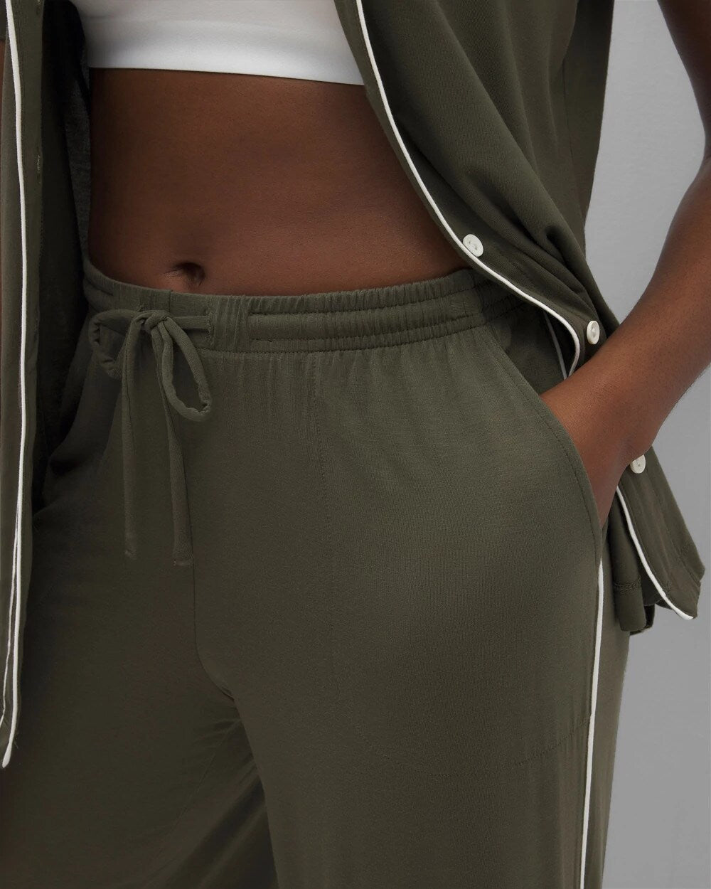 Solid Piped Crop Pajama Pant - GRAPE LEAF | Soma Women