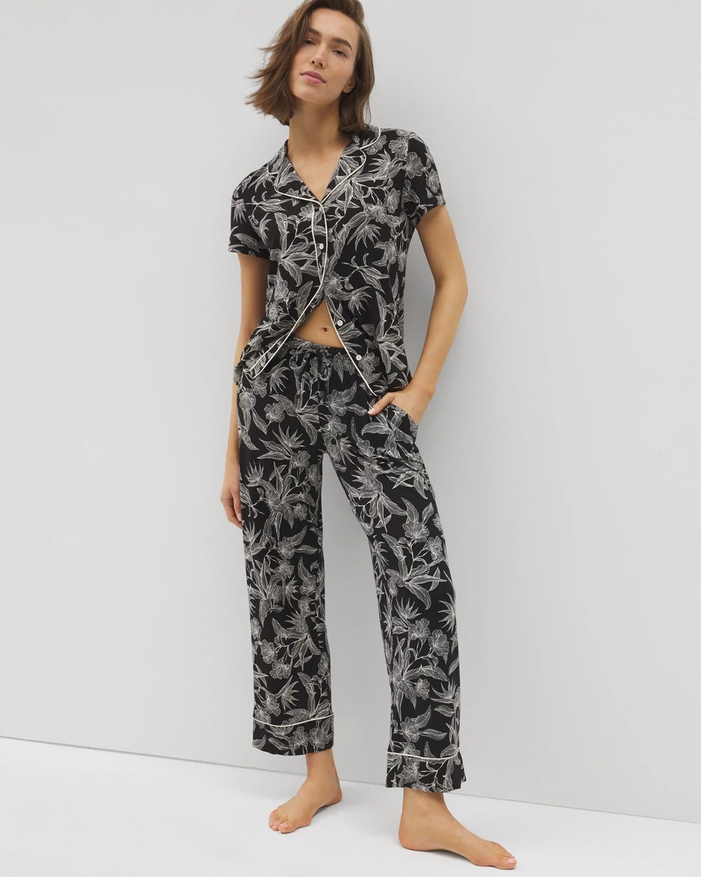 Printed Pajama Pants - PLUMERIA BLOOMS BLK CH | Soma Women
