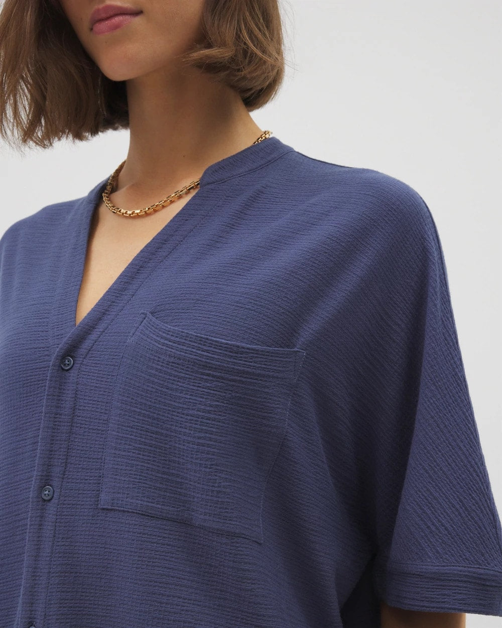 Crinkle Knit Relaxed Button-Up Top - LUNAR TIDE | Soma Women