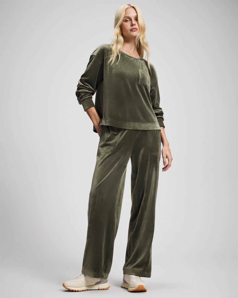 Velour Straight Leg Pants - DARK SAGE | Soma Women