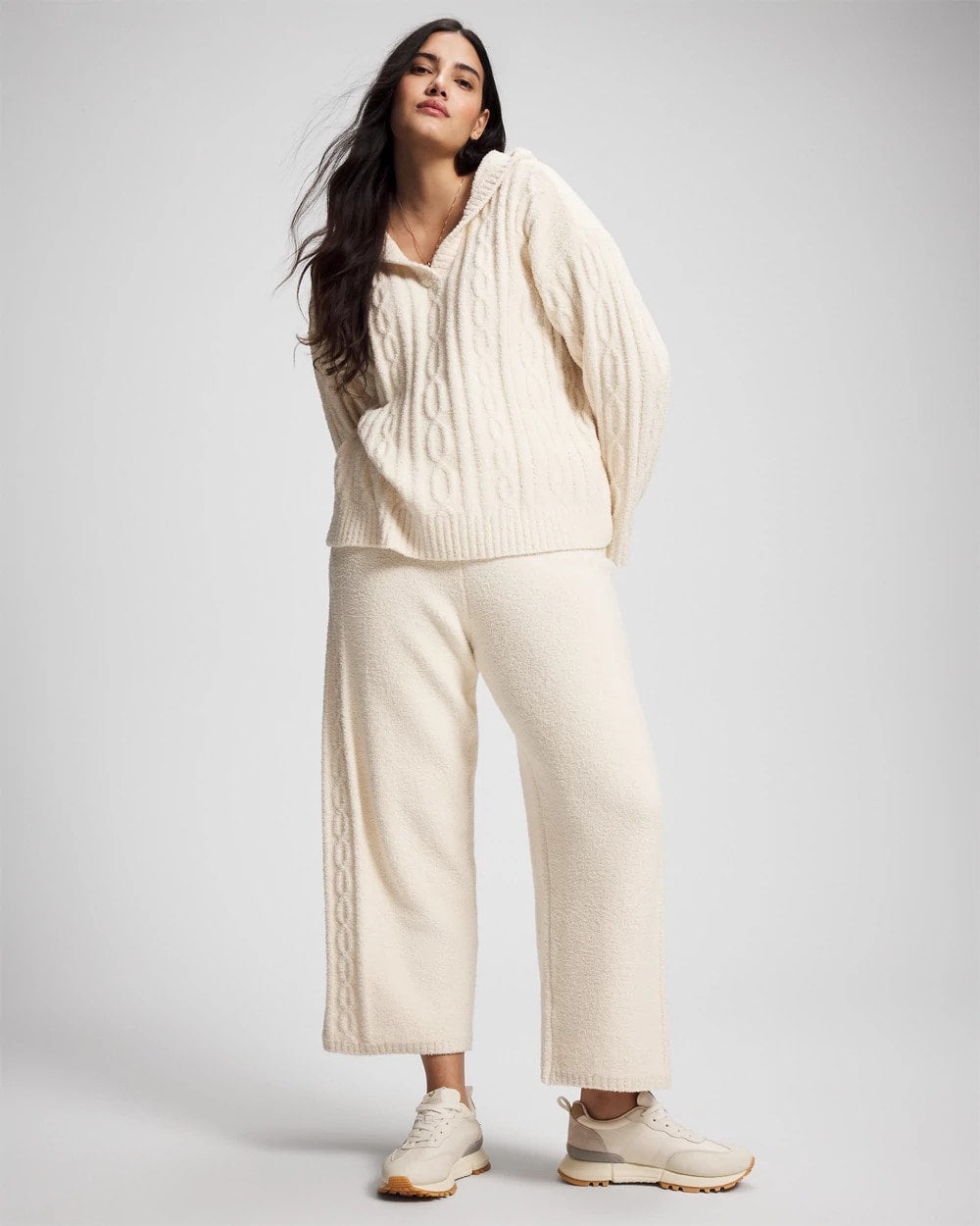 Cable Knit Plush Ankle Pant - PARCHMENT | Soma Women