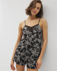 Lace Trim Pajama Cami - PLUMERIA BLOOMS BLK CH | Soma Women