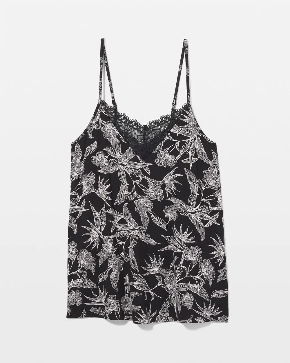 Lace Trim Pajama Cami - PLUMERIA BLOOMS BLK CH | Soma Women