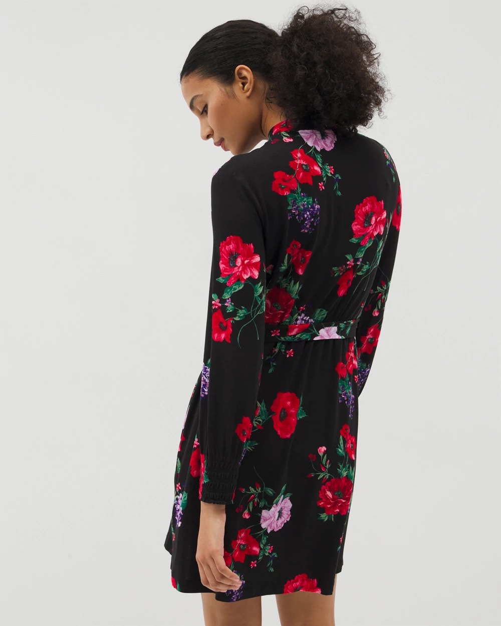 Long-Sleeve Short Robe - RHAPSODY FLORA BLACK | Soma Women