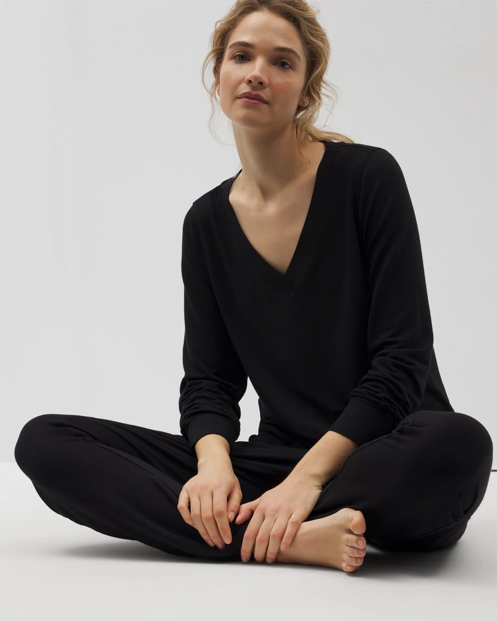 Long-Sleeve V-Neck Pajama Top - BLACK | Soma Women