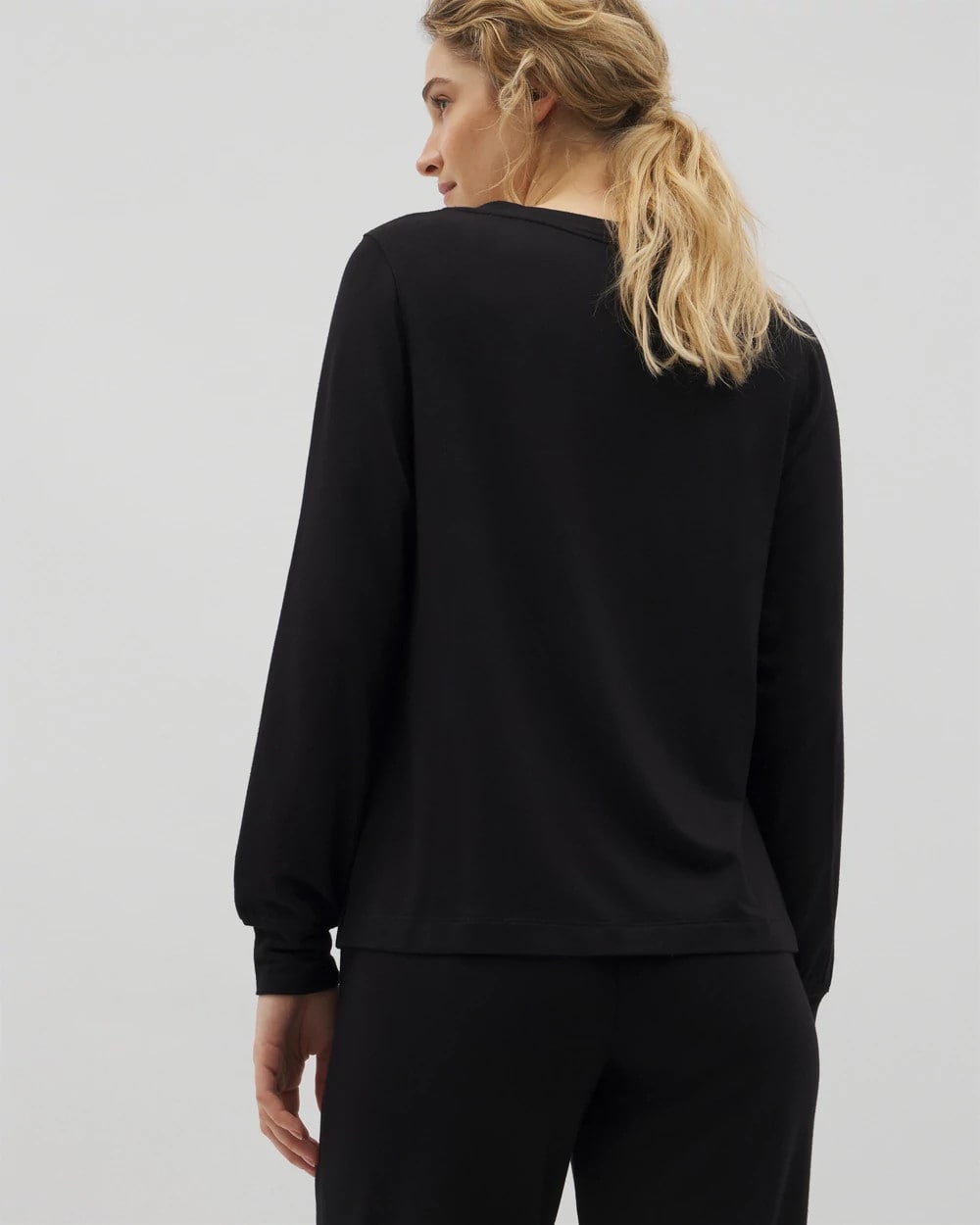 Long-Sleeve V-Neck Pajama Top - BLACK | Soma Women