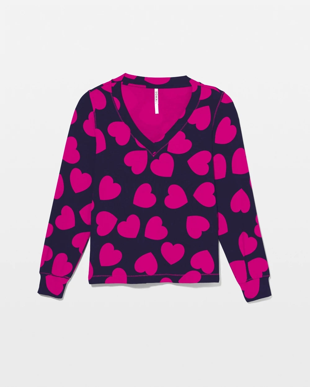 Long-Sleeve V-Neck Pajama Top - LOVE STRUCK NAVY | Soma Women
