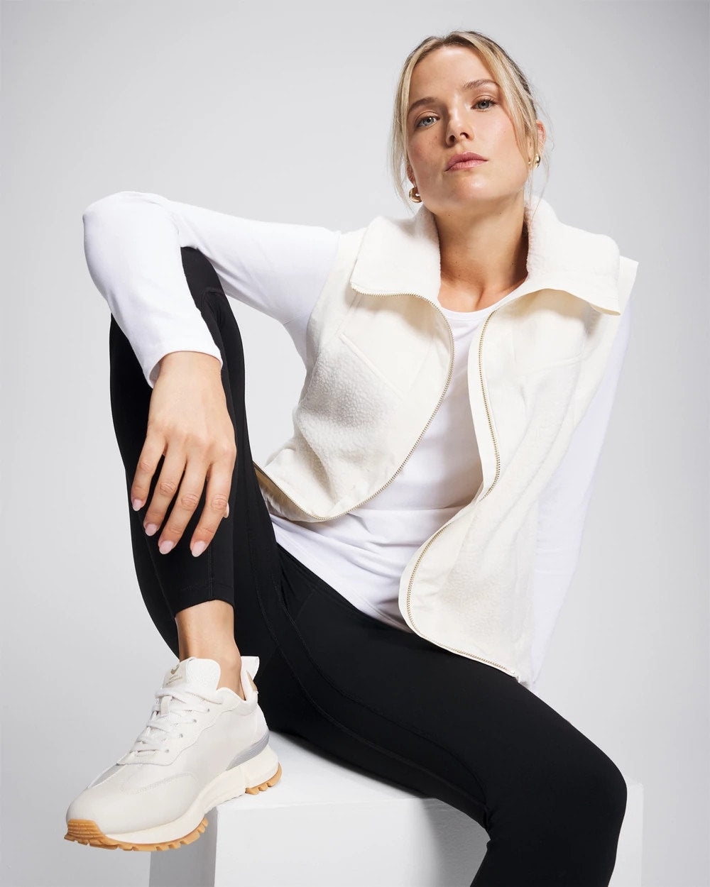 Sherpa Zip Up Vest - IVORY | Soma Women