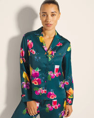 Long-Sleeve Notch Collar Pajama Top - GETTIN FIGGY WITH IT TEAL | Soma Women