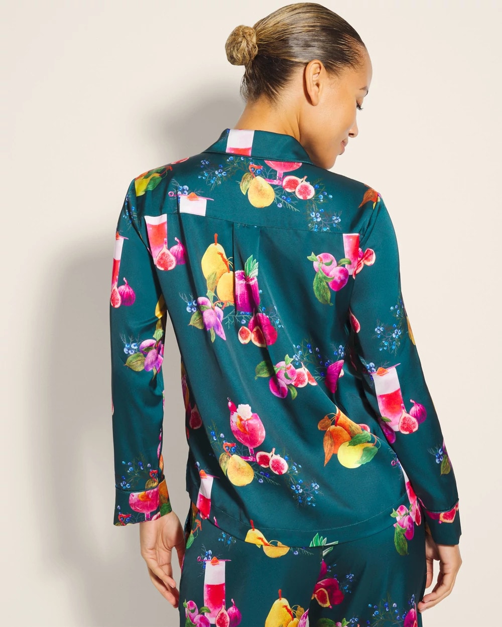Long-Sleeve Notch Collar Pajama Top - GETTIN FIGGY WITH IT TEAL | Soma Women